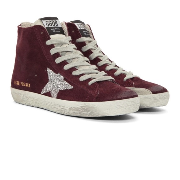 Golden Goose Burgundy Suede Francy High Top Lace Sneakers Size 36 - Picture 1 of 12